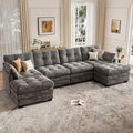 Modular Sectional U Shaped Sofa Couches for Living Room, Cloud Couch with Movable Ottoman, Comfy Chenille Sofa with Pillow for Bedroom and Apartment,Dark Gray-Tufted