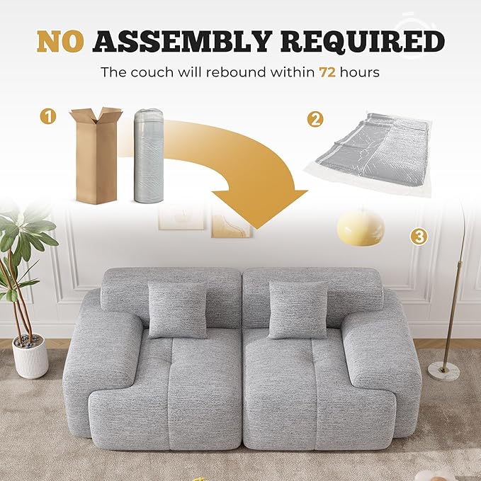 85" Cloud Loveseat Sofa in a Box, Modern Small Couch No Assembly Required, Comfy Deep Seat Boneless Couches for Living Room, Bedroom, Apartment, Light Grey 1 PCS