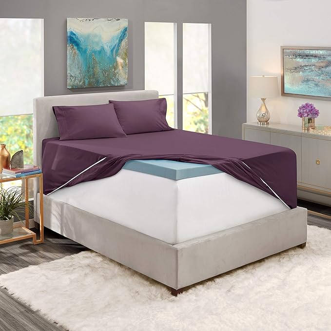 Hearth & Harbor Luxury Soft 6 Piece Bed Sheet Set Extra Deep Pocket Fitted Sheets Fits Mattress up to 21", Double Brushed Bedding, King, Eggplant