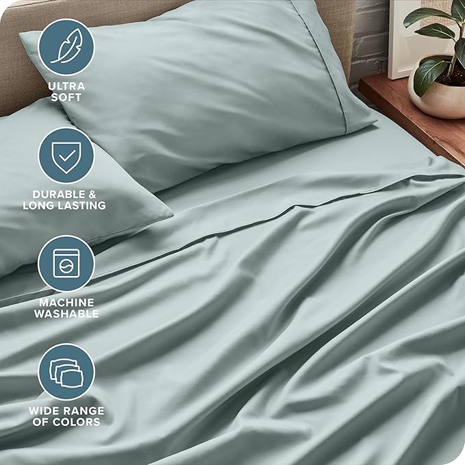 Bare Home Split Head Flex King Sheet Set - 1800 Ultra-Soft Microfiber Bed Sheets - Double Brushed - Deep Pockets - Easy Fit - 4 Piece Set - Bedding Sheets & Pillowcases (Sea Spray)