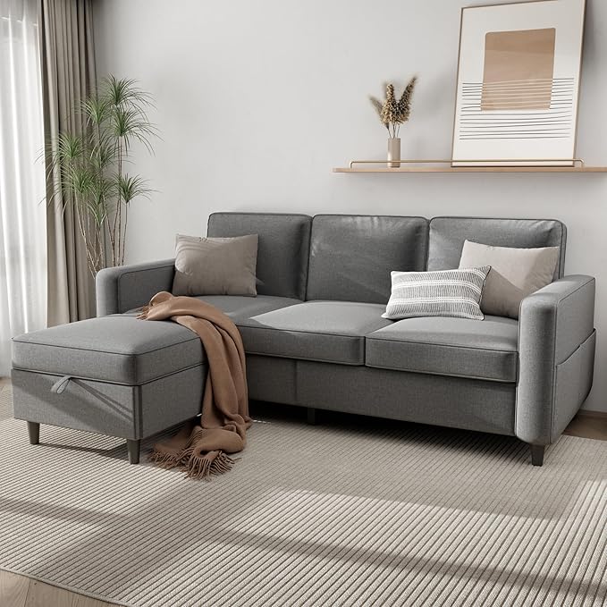Sectional Sofa and Couches for Living Room - 78''L Shaped Light Gray Linen Couch-Pet Friendly Modular 3-Seater Convertible Sofas-Washable Covers-Suitable for The Living Room, Apartment or Bedroom