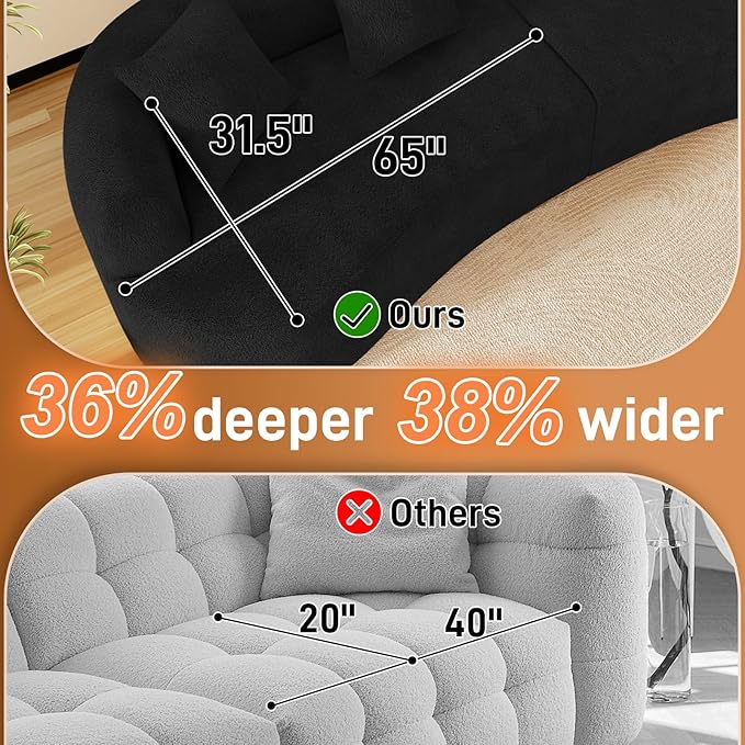 131" Curved Modular Sectional Sofa for Living Room, Modern Chenille Oversized Cloud Couch Sofa, Luxury Plush Extra Deep 4-Seater Boucle Couch for Apartment‌‌, No Assembly Required, Black