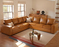 ELUCHANG 113" V-Shaped Modular Sectional Sofa Couch, Modern 7-Seat Premium Faux Leather Deep Seat Sofa with Corner, Removable Cover, Easy Assembly, Large Sofas & Couches for Living Room, Office, Brown | Spring Cushions, Easy to Clean