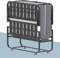Folding Bed, 74"x46" Portable Beds for Adults, Heavy Duty Sturdy Metal Frame, Foldable Bed on Wheels for Twin Size, Space Saving Rollaway Bed for Guest Easy Storage (Headboard)