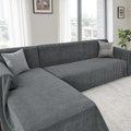 Sectional Couch Covers 2 Pieces, Chenille L Shaped Couch Cover Blanket for Sectional Sofa with Herringbone Pattern Washable Sofa Slipcovers (XX-Large: 71" x 118" + 71" x 118", Dark Gray)