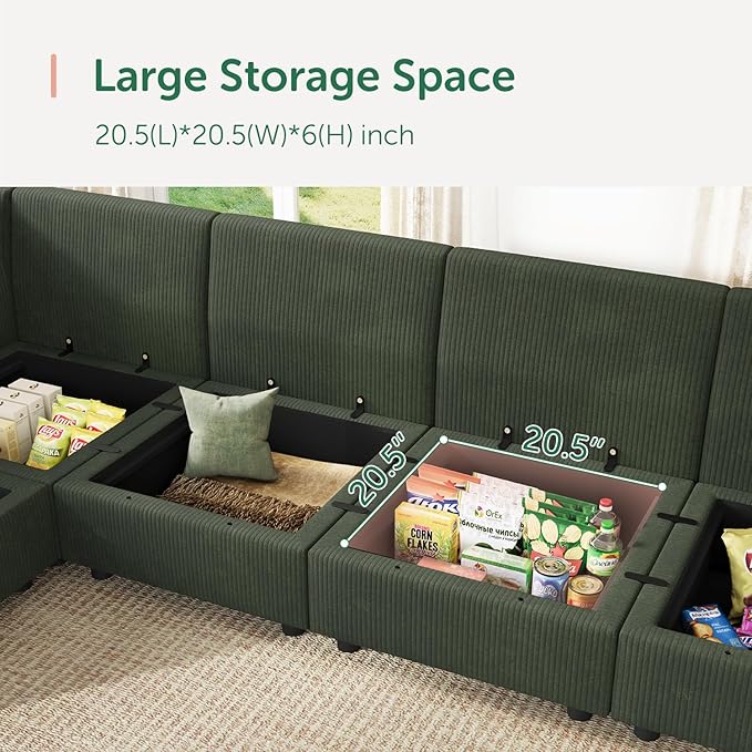 HONBAY Modular Sectional Sleeper Sofa with Storage, Modular Convertible Sectional Couch Bed Module Sleeper Couches for Living Room - Green