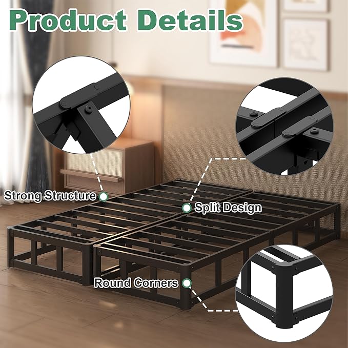 Lutown-Teen 9 Inch Split Queen Box Spring Bed Base, 3500lbs Heavy Duty Metal High Profile Box Spring for Queen Bed Mattress Foundation with Fabric Cover, Noise-Free, Non Slip, Easy Assembly
