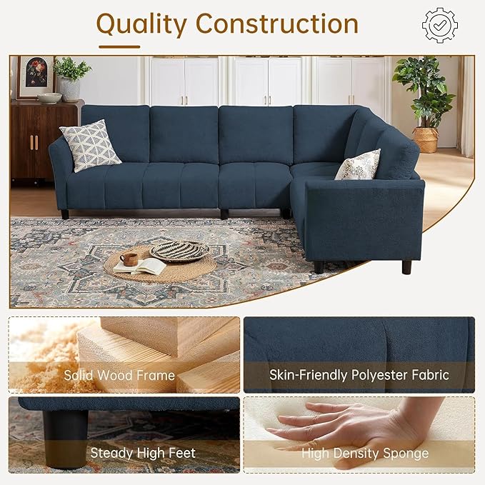 Convertible Sectional Sofa Couch, 102" L Shaped Couch with Back Cushions, Modern Upholstered Fabric 6-Seat Reversible Sofa Set for Living Room, Apartment, Office, Blue