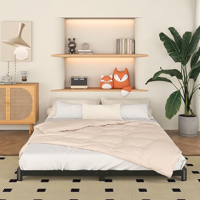 Yicensen 4 Inch Low Profile King Bed Frame with Rounded Corner Legs Heavy Duty Metal King Size Platform Bed Frame No Box Spring Needed, Easy Assembly, Noise Free, Black.