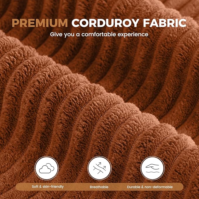 112" L Shaped Cloud Boneless Couch,Modern Modular Sectional Sofa with Layered Cushion,No Assembly Convertible Corduroy Couches for Living Room,Caramel 1 PCS