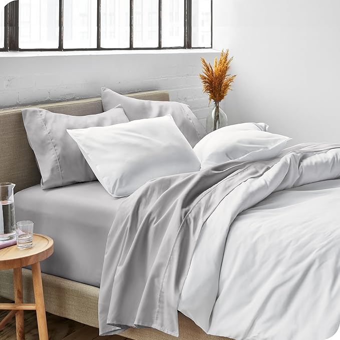Bare Home Split Head Flex King Sheet Set - 1800 Ultra-Soft Microfiber Bed Sheets - Double Brushed - Deep Pockets - Easy Fit - 4 Piece Set - Bedding Sheets & Pillowcases (Light Grey)