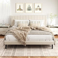 HAOARA King Size Bed Frame,King Size Platform Bed Frame and Velvet Upholstered Headboard with Strong Wood Slats, Box Spring Optional, Mattress Foundation, Easy Assembly Beige