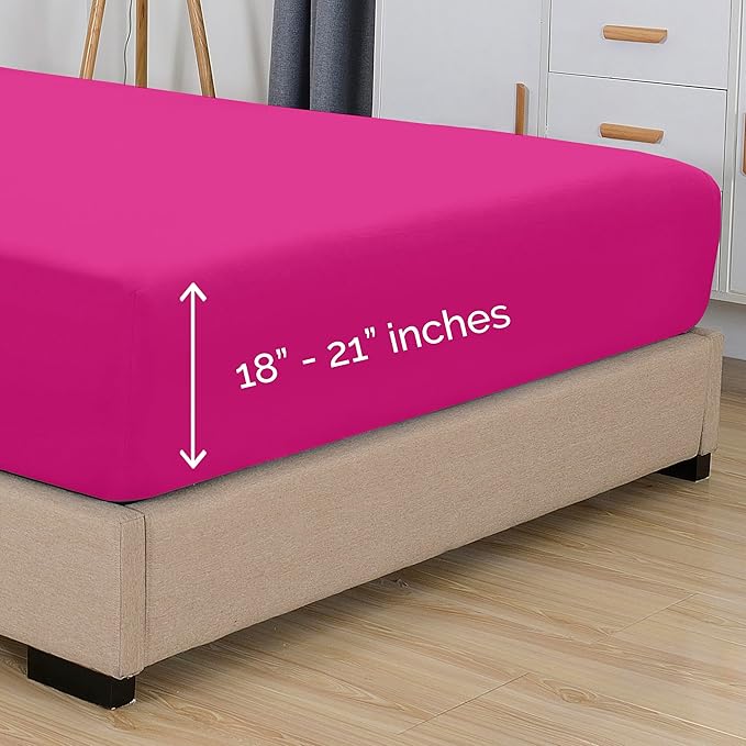 Elegant Comfort 1500 Premium Hotel Quality 18-21 Inches Deep - Extra Deep Pocket Single Fitted Sheet for High Mattress, Luxury and Softest, Smart Pocket - Wrinkle Free, Twin/Twin XL, Pink