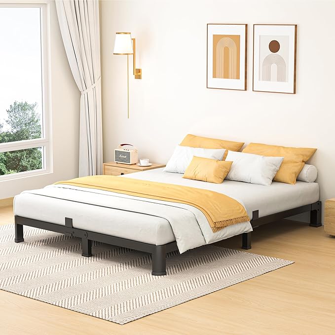 7 Inch Full Bed Frame, Metal Platform Bed Frame with Round Corner Legs, 3500 lbs Heavy Duty Steel Slats Support, No Box Spring Needed, Noise Free, Easy Assembly, Black