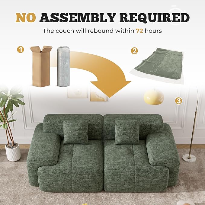 85" Cloud Loveseat Sofa in a Box, Modern Small Couch No Assembly Required, Comfy Deep Seat Boneless Couches for Living Room, Bedroom, Apartment, Green 1 PCS