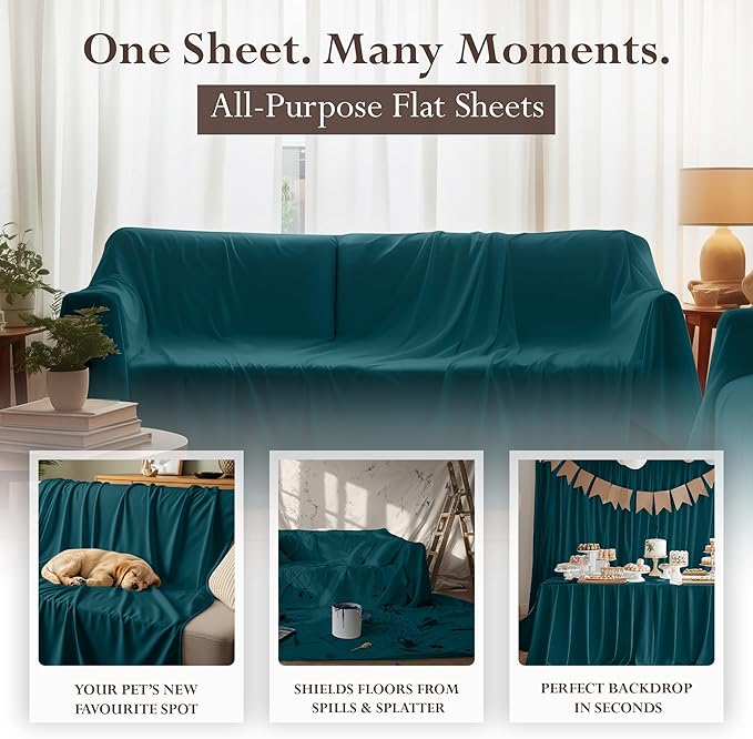 Utopia Bedding Flat Sheet - 1 Pack (Queen, Teal) - Soft Brushed Microfiber Fabric - Shrinkage & Fade Resistant Top Sheet - Easy Care Bed Sheet