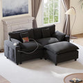 80.7" Modular Sectional Sofa, L Shaped Cloud Couch with Movable Ottoman, Chenille Deep Seat Cloud Sofa with Charging Station, Cup Holder, Side Pocket, Sectional Couches for Living Room, Black