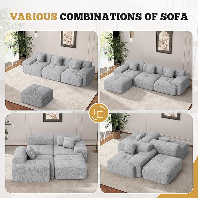 85" Cloud Loveseat Sofa in a Box, Modern Small Couch No Assembly Required, Comfy Deep Seat Boneless Couches for Living Room, Bedroom, Apartment, Light Grey 1 PCS