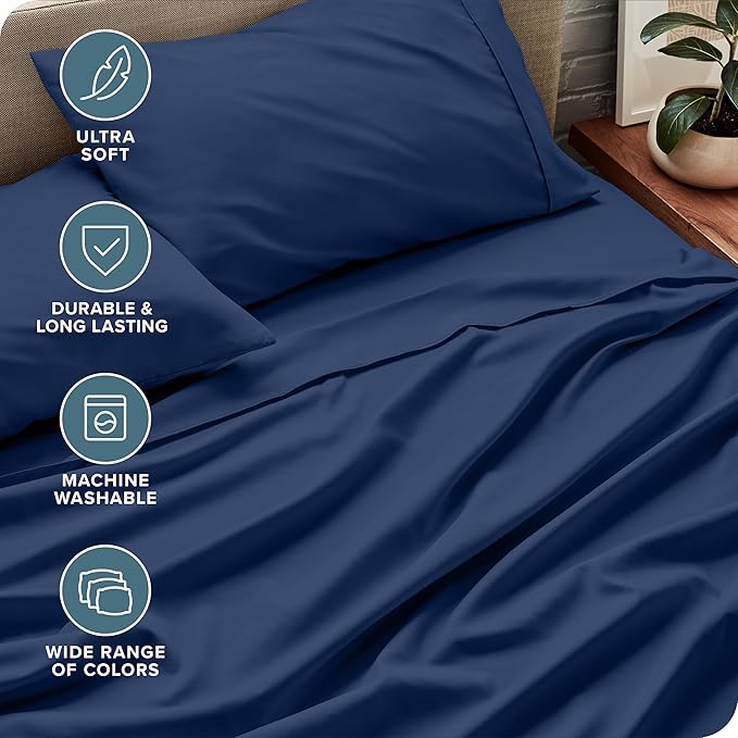 Bare Home Twin XL Sheet Set - 1800 Ultra-Soft Microfiber Twin Extra Long Bed Sheets - Double Brushed - Deep Pockets - Easy Fit - 3 Piece Set - Bedding Sheets & Pillowcases (Twin XL, Dark Blue)