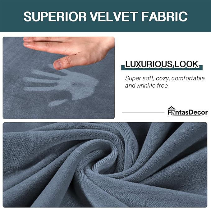 FantasDecor 2 Piece Chair Sofa Covers Velvet for Living Room Slipcovers with Individual Cushion Elastic Furniture Protector for Pets, Machine Washable (Armchair, Stone Blue)