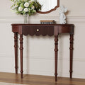Solid Wood Console Table with Drawer – Dark Walnut Entryway Table with Scalloped Edge and Straight Legs, Narrow Accent Sofa Table for Living Room or Hallway(Dark Walnut)