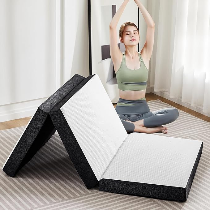 OLIXIS Tri-fold Memory Foam Mattress - 3 Inch TwinXL Size Portable Floor Bed, Foldable Mat for Adults, Collapsible and Washable Cover with CertiPUR-US Certified, for Travel & Camping & Yoga