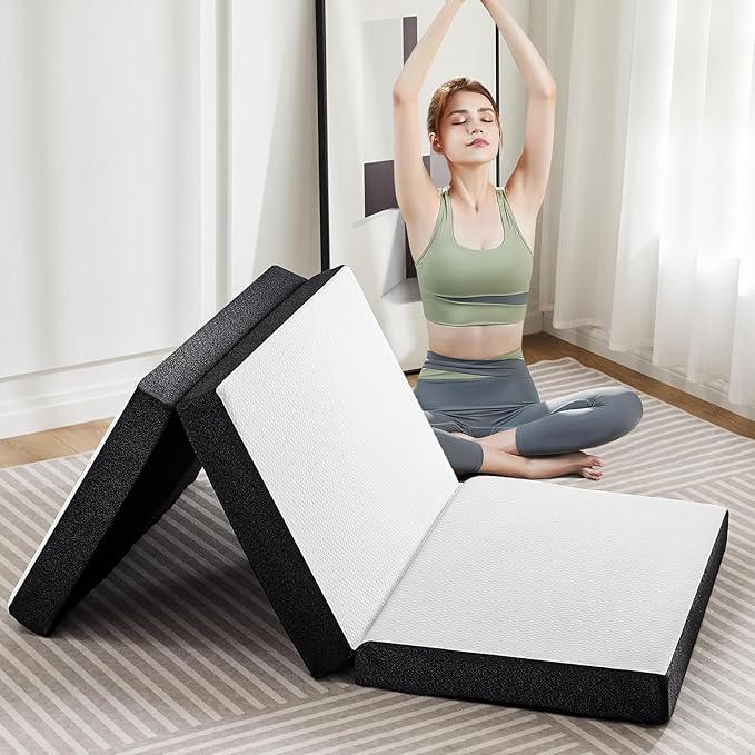 OLIXIS Tri-fold Memory Foam Mattress - 3 Inch Single Size Portable Floor Bed, Foldable Mat for Adults, Collapsible and Washable Cover with CertiPUR-US Certified, for Travel & Camping & Yoga