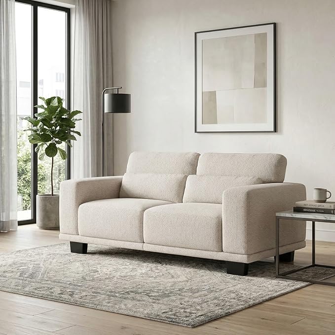 Marsail 65" Loveseat Sofa, 2-Seater Couches with Wide Armrests & Deep Cushions, Modern Linen Sofas for Living Room, Comfy Upholstered Couch with Removable Washable Covers, Beige