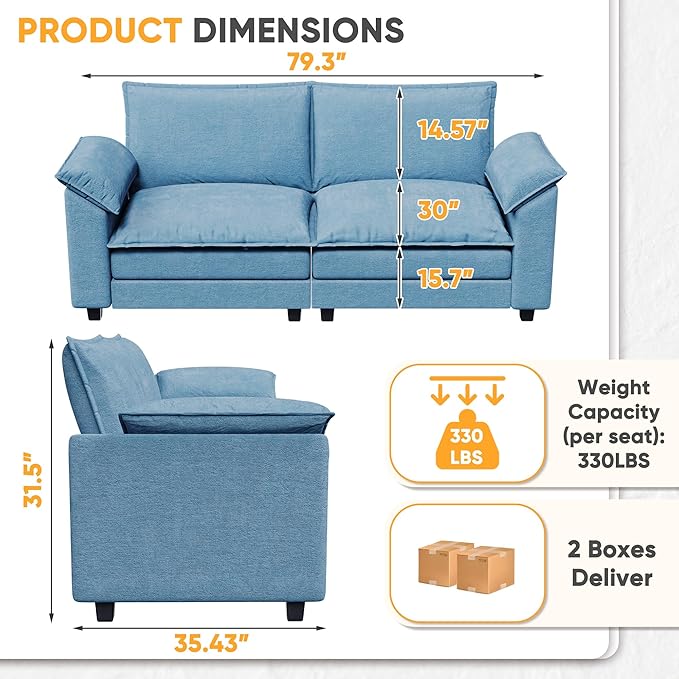Loveseat 2 Seater Sofa with Double Layer Cushion, Cloud Couch with Deep Seat, Comfy Chenille Sofa Couches for Living Room & Apartment (Dark Blue, Loveseat Sofa)