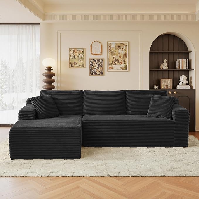 96" Sectional Couches for Living Room Cloud Couch Sofa with L-Shape Upholstered Boneless Couchs Modern Modular Sectional Couch with Chaise (Black, 95" W+Left Facing Chaise+2Seaters)