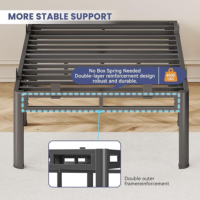 22 Inch Bed Frames Twin, Double Layer Heavy Duty Metal Platform Bedframe, Bed Frames with Headboard Holes, Round Corner Legs, No Box Spring Needed, Easy Assembly