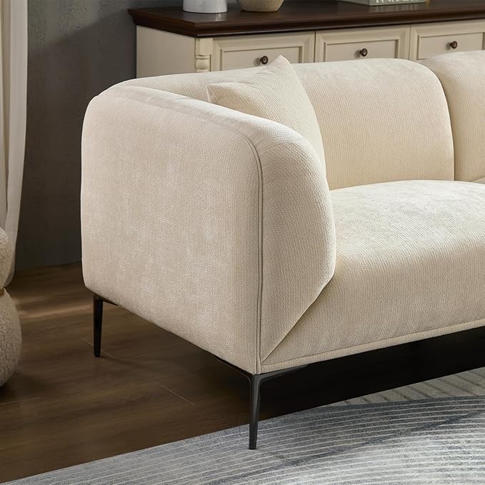 MEETAKING 82.68" Modern Sofa, 3-Seater Deep Seats Tuxedo Couch, Boucle Sofas with 2 Pillows, Minimalist Couches Straight with Metal Legs, High Armrests for Living Room,Bedroom,Home Office (Beige)