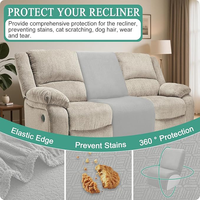 Waterproof Reclining Sectional Couch Covers Washable L Shaped Couch Cover for Sectionals Recliner Sofa Covers Stretch Corner Recliner Slipcovers(Additional Seat Cover, Silver Gray)