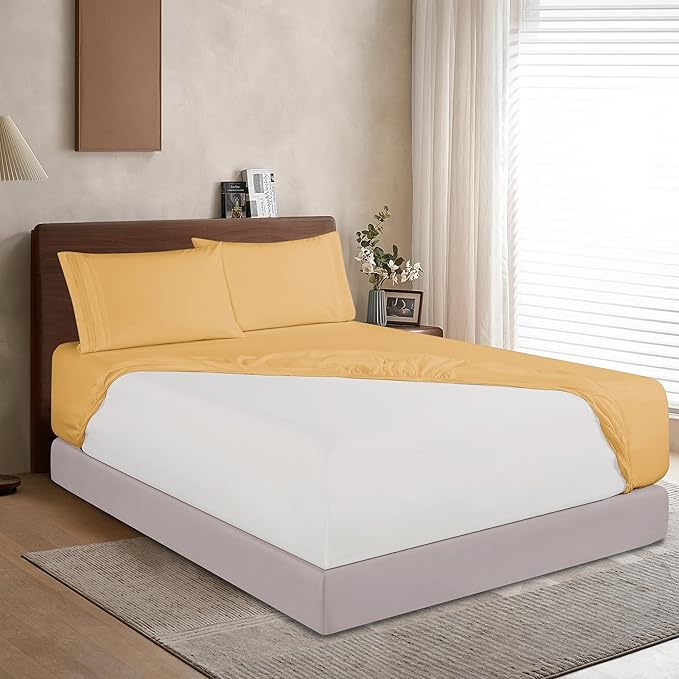 Elegant Comfort 1500 Premium Hotel Quality 18-24 Inches Deep - Extra Deep Pocket Single Fitted Sheet for High Mattress, Luxury and Softest, Smart Pocket - Wrinkle Free, California King, Gold