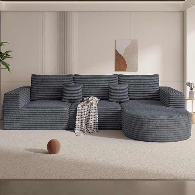 110" Modular Sectional Sofa Couches, Cloud Couches for Living Room, Boneless Sofa with Deep Seat,L-Shape Couch with Chaise,No Assembly Required,Grey,1 PCS