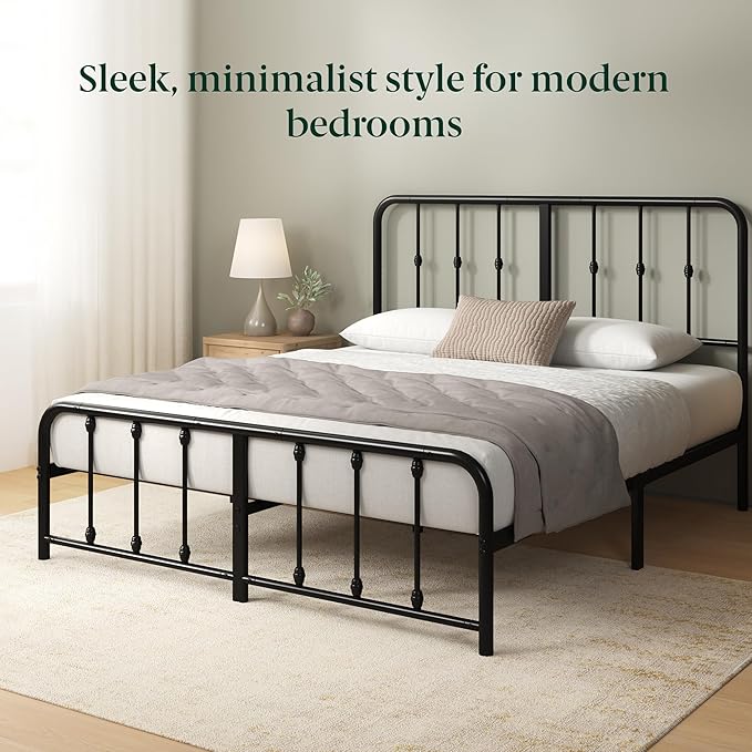 Zinus Leonardo Metal Platform Bed Frame, Victorian Spindle Style Headboard and Footboard, Heavy Duty Bed Base, Ample Underbed Space, Full