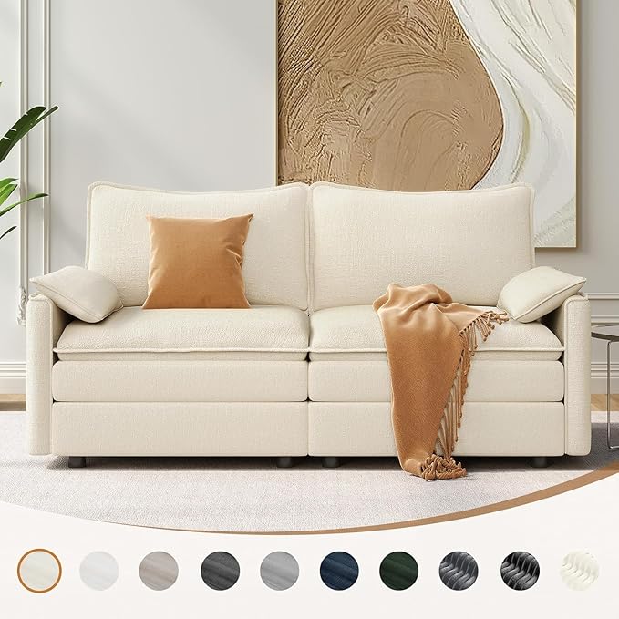 Vesgantti 74" Loveseat Sofa for Living Room, Comfy Cloud Couch Deep Seat Chenille Modern 2 Seater Small Sofa with Armrest Pillow, Easy Assembly for Small Spaces, Beige