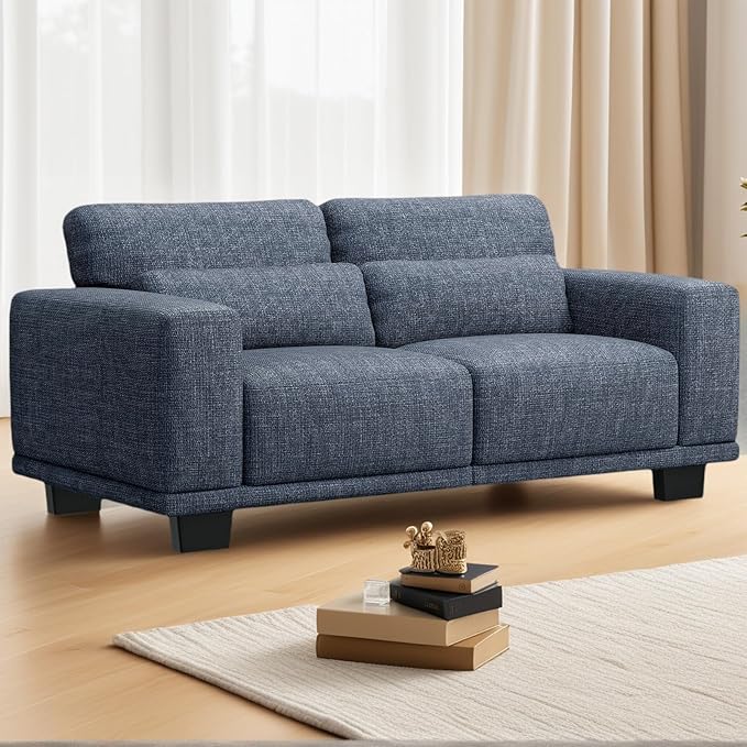 Marsail 65" Loveseat Sofa, 2-Seater Couches with Wide Armrests & Deep Cushions, Modern Linen Sofas for Living Room, Comfy Upholstered Couch with Removable Washable Covers, Blue