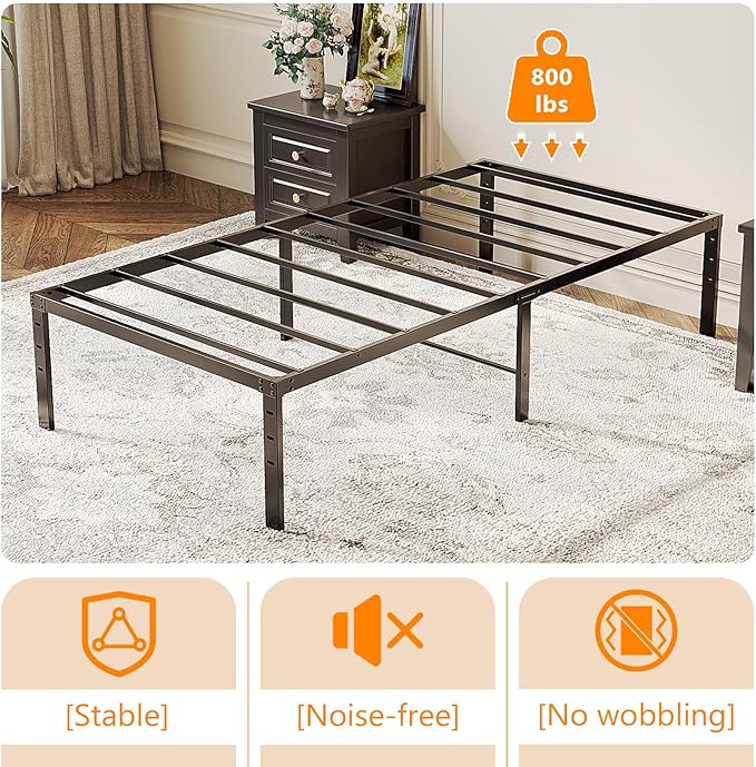 VINGLI 12 Inch Twin Bed Frame, Heavy Duty Metal Platform, No Box Spring Needed, Sturdy Steel Slat Support, Easy Assembly, Noise-Free, 10.4 Inch Underbed Storage,Black