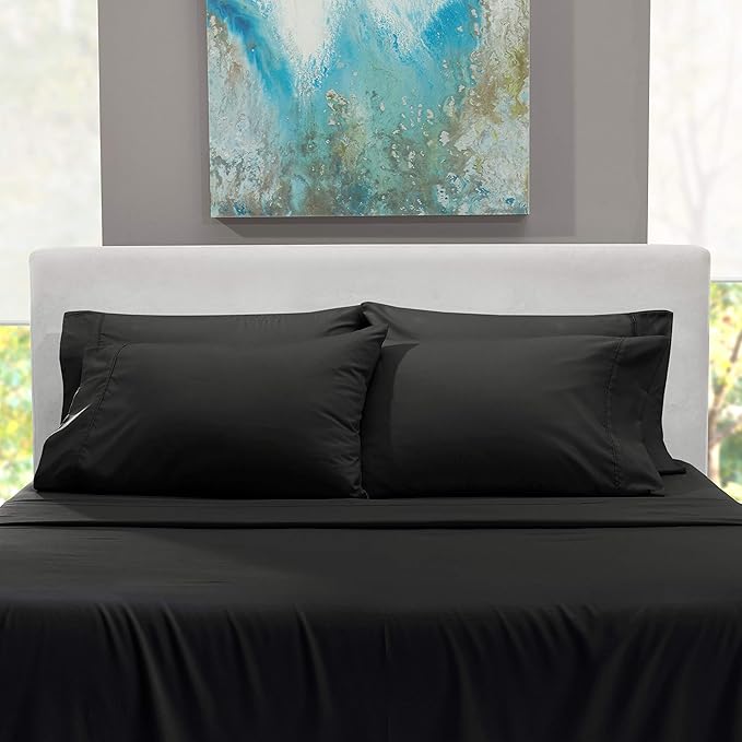 Hearth & Harbor Extra Deep Pocket Sheets - Fits Mattress 18-24 Inches Deep - Extra Deep Pocket Full Size Sets - 6 Piece Full Size - Full - Black
