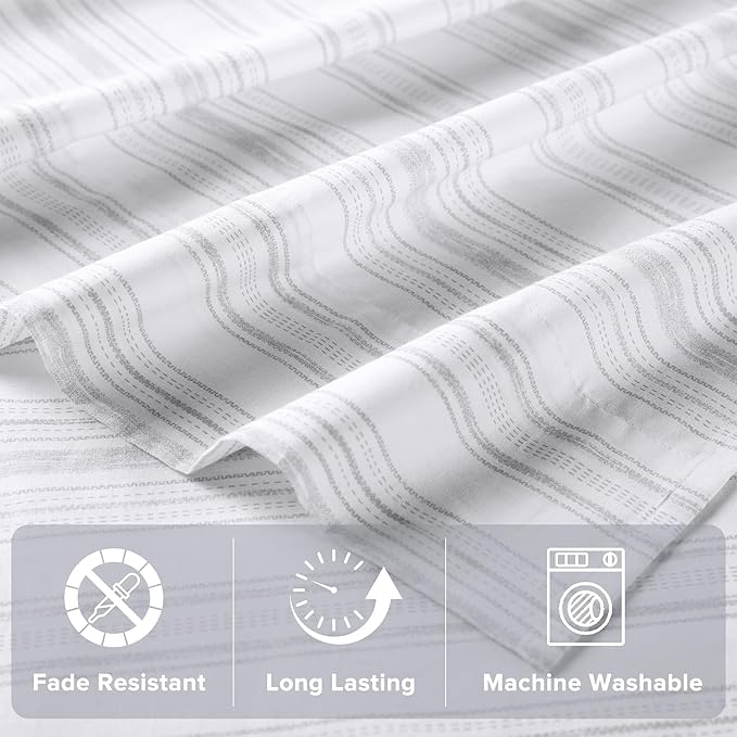 Comfort Spaces 100% Cotton Sheets Cal King, Breathable, Naturally Cool Cotton Sheets, Cotton Bed Sheets with 14" Elastic Pocket Fits up to 16" Mattress, All Seasons Sheet Set, Good Vibes Grey 4 Piece