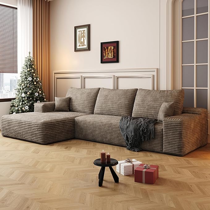 108" Sectional Couches for Living Room Cloud Couch Sofa with L-Shape Upholstered Boneless Couchs Modern Modular Sectional Couch with Chaise (Camel, 108" Left Facing Chaise+2Seaters)