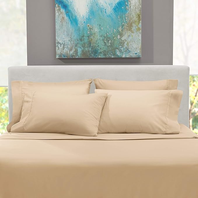 Hearth & Harbor Luxury Soft 6 Piece Bed Sheet Set Extra Deep Pocket Fitted Sheets Fits Mattress up to 21", Double Brushed Bedding, King, Cream