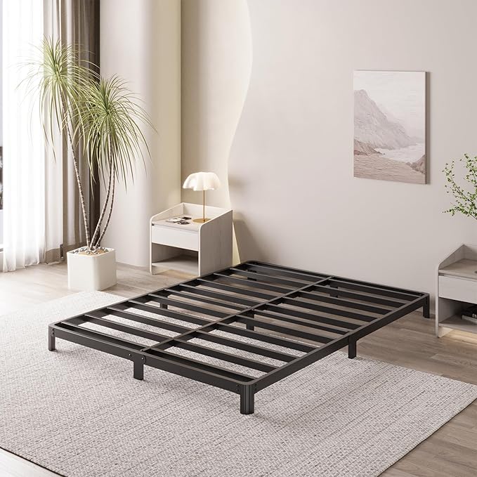 Yicensen 4 Inch Full Bed Frame Low Profile No Box Spring Needed, Heavy Duty Full Size Metal Platform Bed Frame with Rounded Corner Legs, Easy Assembly, Noise Free, Black