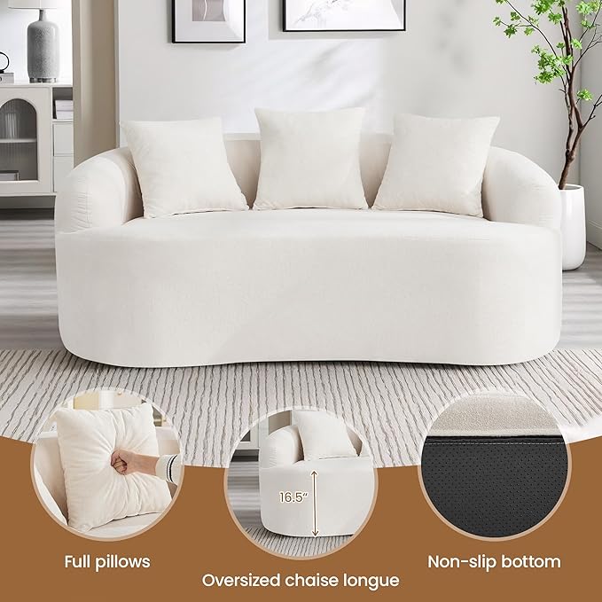 65" Boneless Loveseat Sofa Couch, Modern Comfy Curved Cloud Sofa, Chenille Deep Seat Love Seat Couches for Living Room, No Assembly, Beige