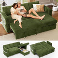 Vipbear 82" Sectional Sleeper Sofa with Pull Out Bed, L Shaped Couch Sleeper Sofa Bed, Pull Out Couch with Reclining Backrest, Reversible Storage Chaise, USB Ports, Tool-Free Assembly, Chenille Green