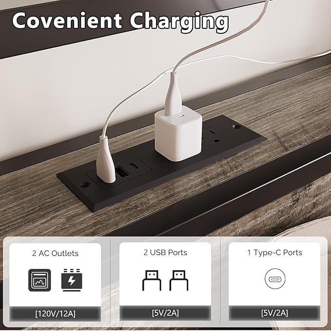 VINGLI King Bed Frame with 4 Storage Drawers and Adjustable Headboard Shelf, Metal Platform Captain Bed with Charging Station and RGB LED Lights, No Box Spring Needed, Noise Free, Wash Grey