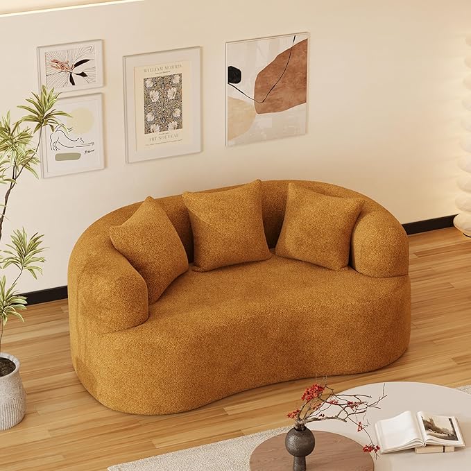 69" Curved Loveseat Sofa for Living Room, Modern Chenille Love Seat Cloud Couch, Luxury Plush Extra Deep Oversized Sofa for Small Spaces, Bedroom, Apartment‌, No Assembly Required, Orange