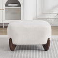28.7" Sherpa Boucle Ottoman with Solid Wood Legs, Modern Upholstered Footstool, Comfy Ottoman for Living Room, Bedroom, White