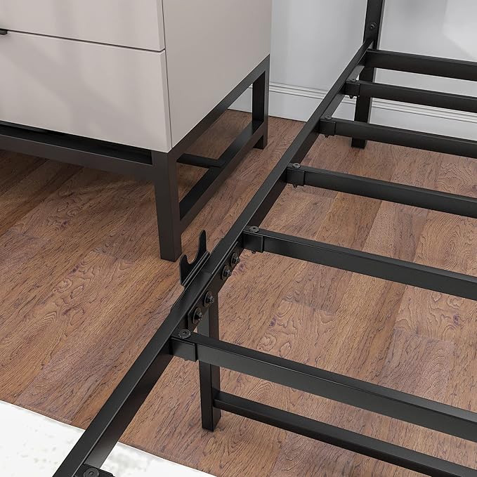 BOFENG Black King Size Bed Frame with Wood Headboard,Industrial Metal Platform Bed Frame King Size with Storage No Box Spring Needed,Strong Steel Slats Support,Easy Assembly,Vintage Brown